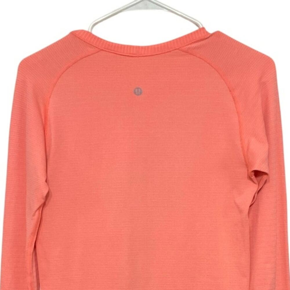 Lululemon Swiftly Tech 2.0 Long Sleeve Sz 8 Medium Orange Running Top Hip Length - Picture 4 of 5